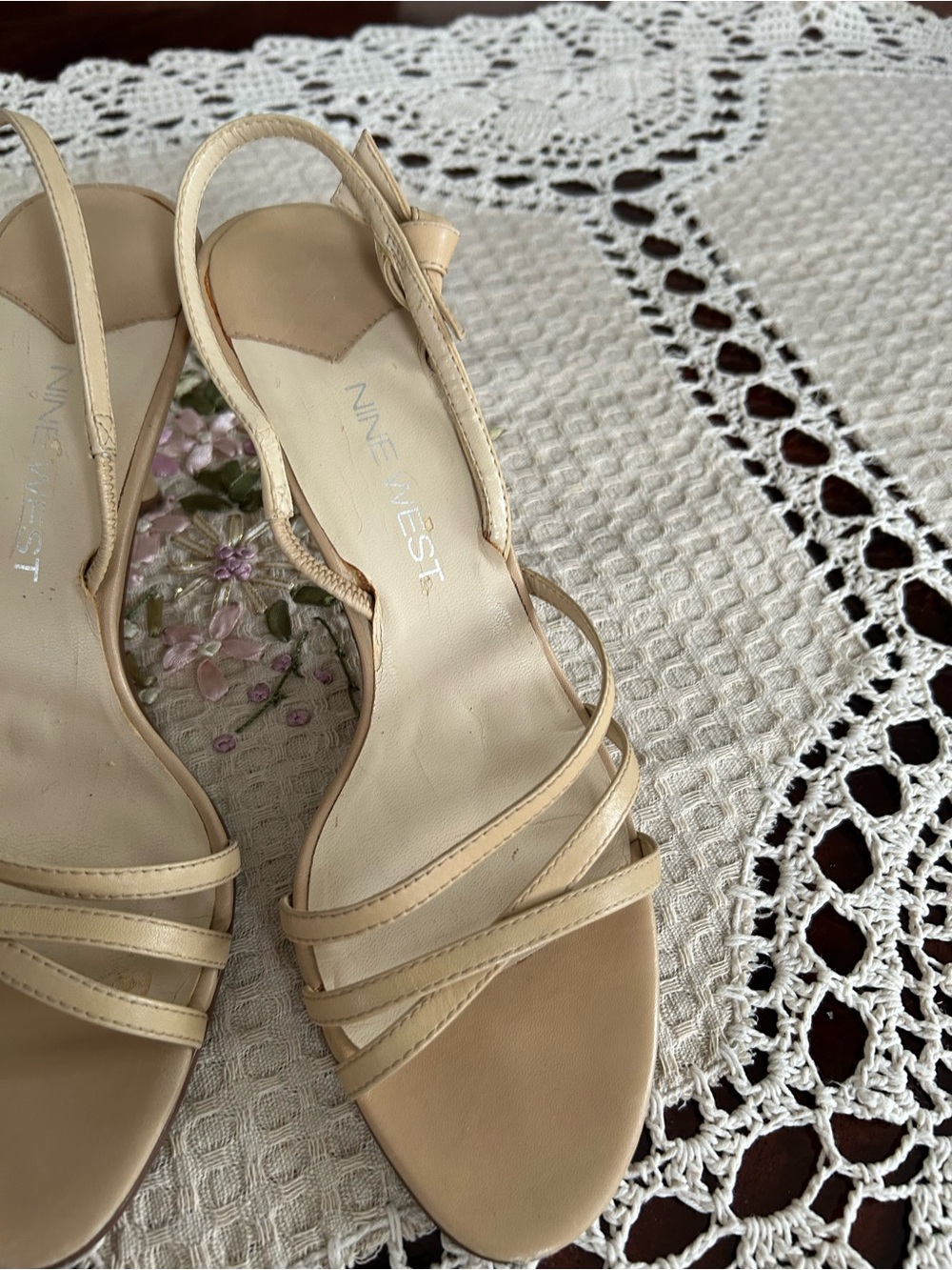 Nine West Neutral Beige Strappy Slingback Sandals